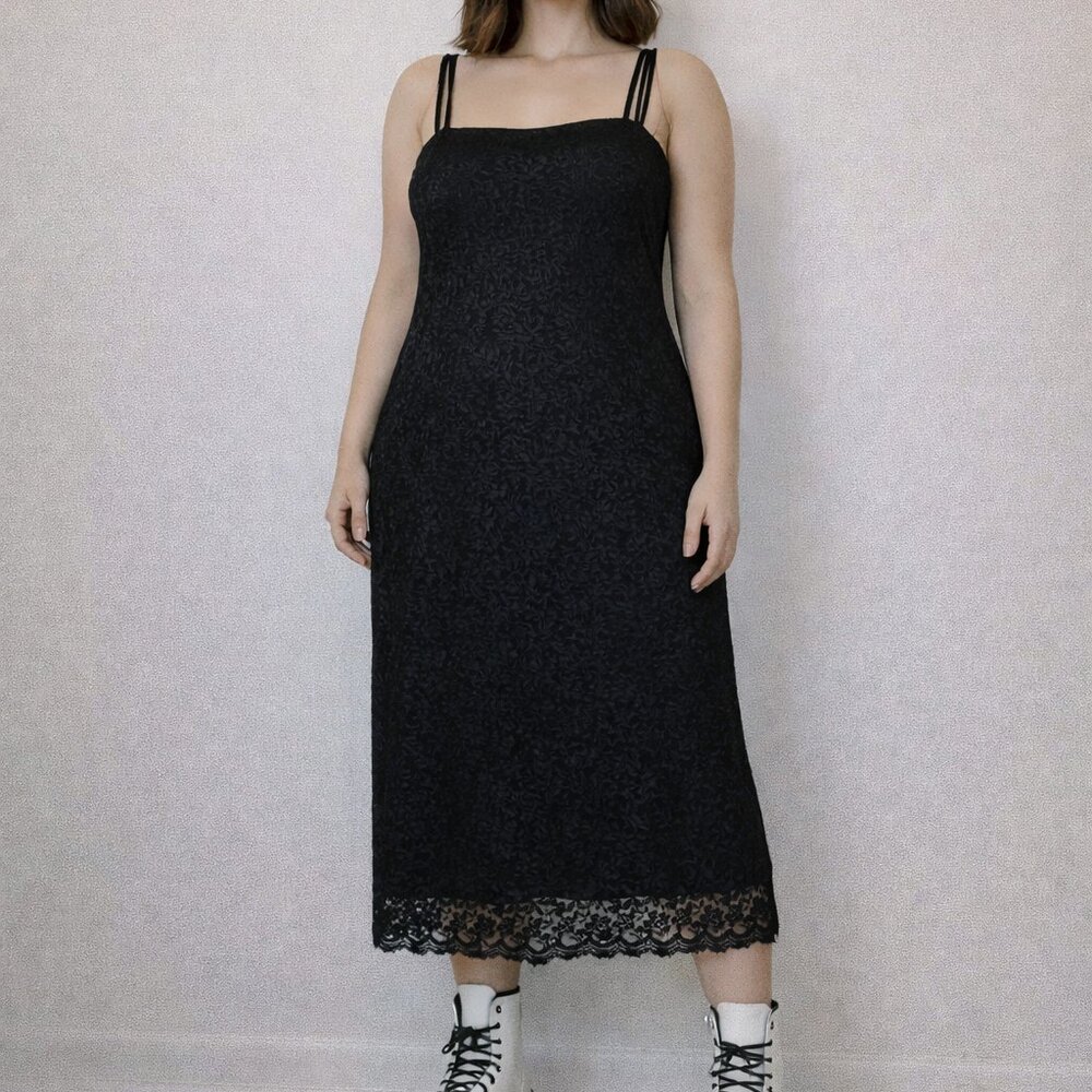 HELENE BLAKE 90s Lace Overlay Slip Dress, Size 16